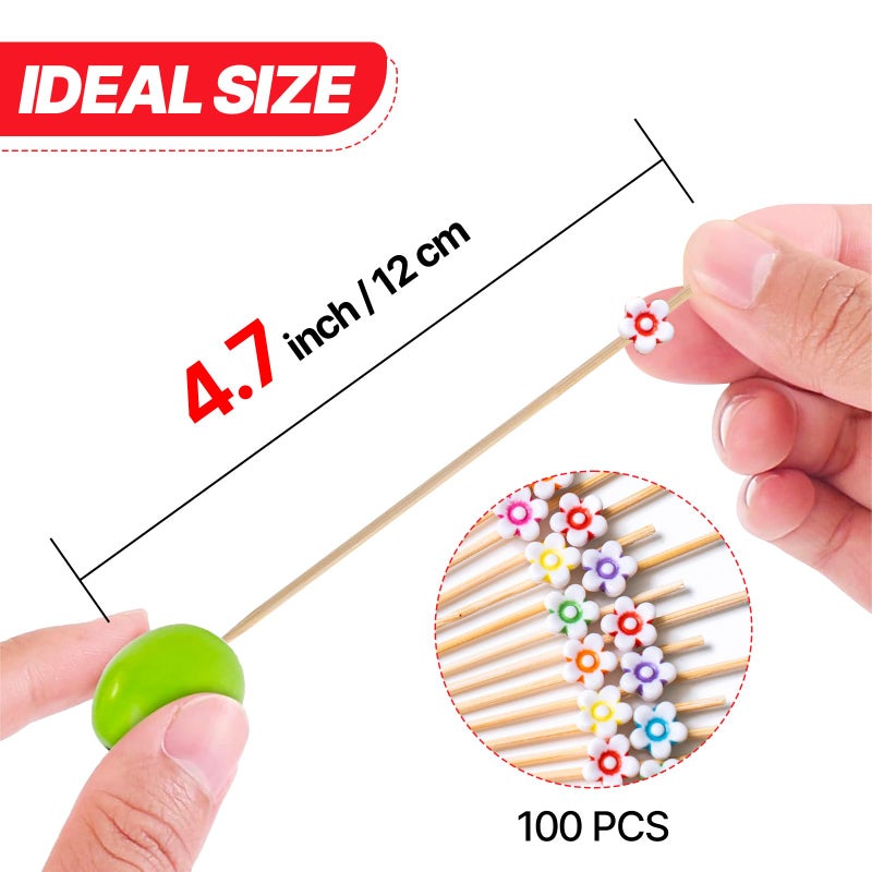 PuTwo Cocktail Picks Handmade Bamboo Toothpicks 100pcs 4.7â€ in Multicolor Flower - Image 3